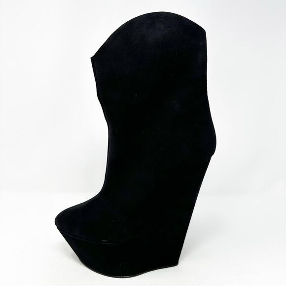 Giuseppe Zanotti Black Suede Platform Wedge Boots Size 38.5 - Picture 9 of 11